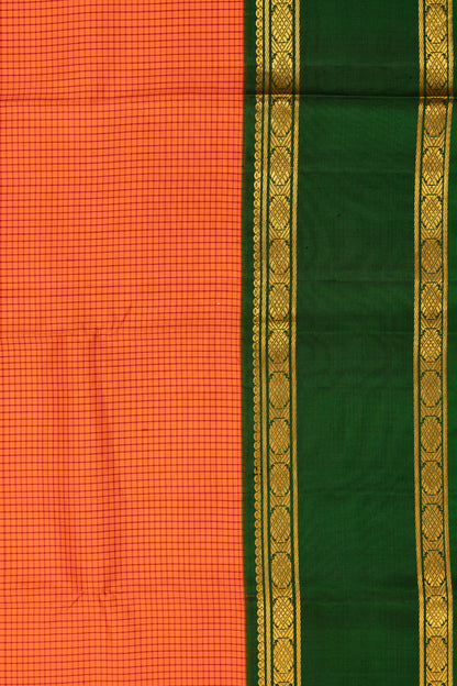 Kanchipuram Silk Kattam Checks Orange Saree