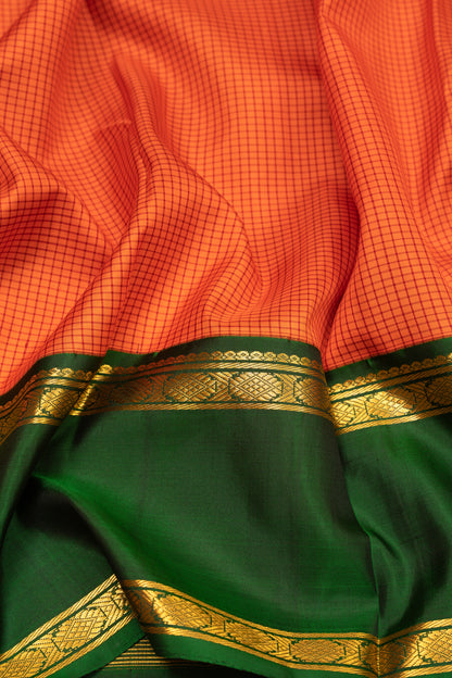 Kanchipuram Silk Kattam Checks Orange Saree