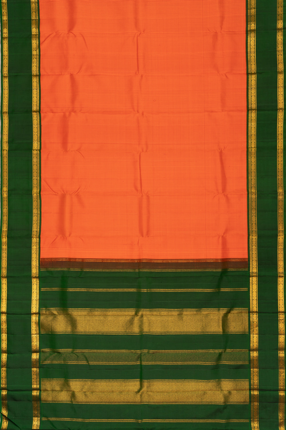 Kanchipuram Silk Kattam Checks Orange Saree
