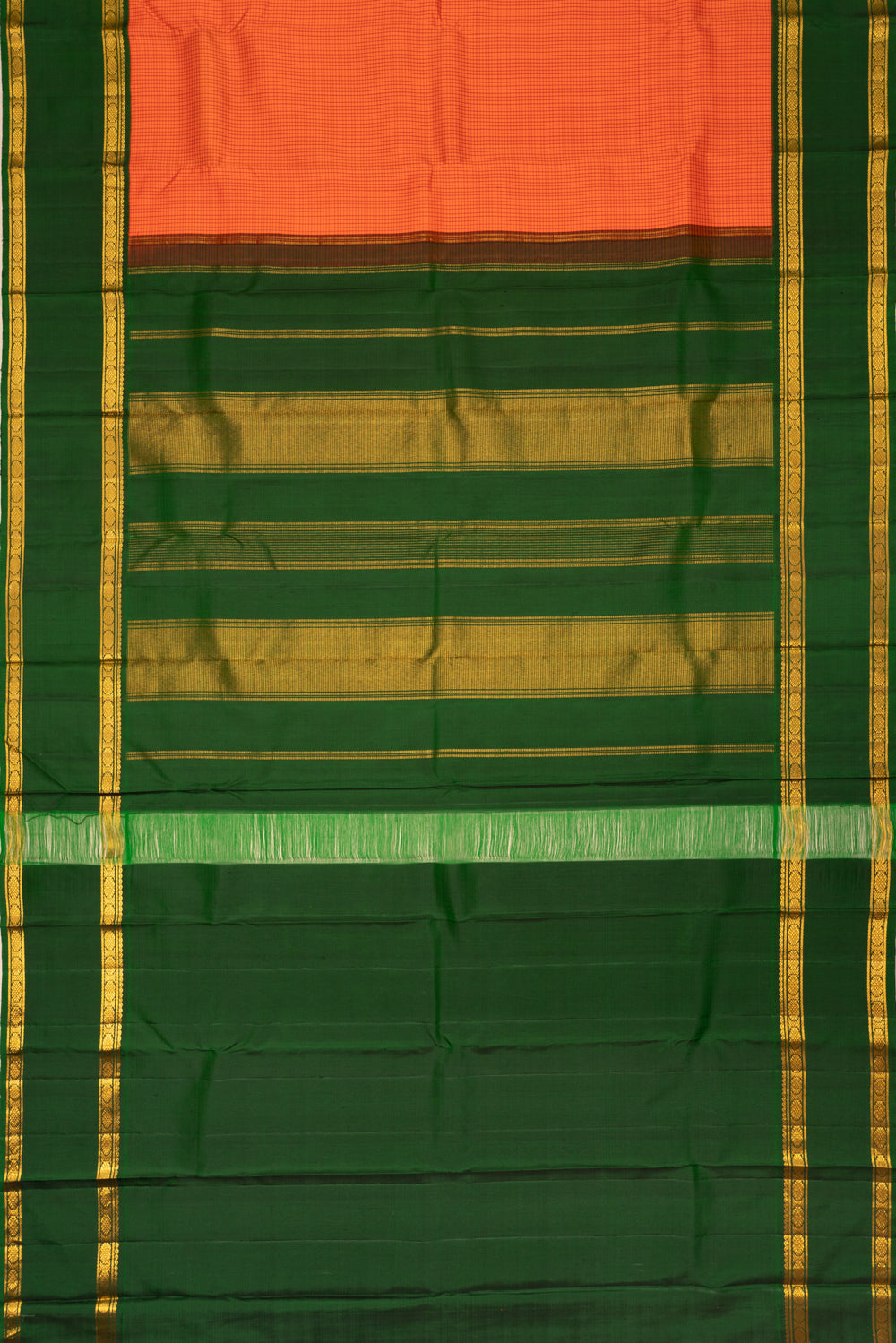 Kanchipuram Silk Kattam Checks Orange Saree