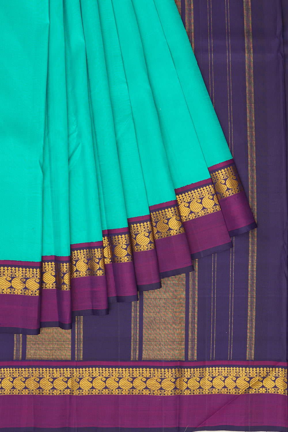 Kanchipuram Silk Plain Sea Green Saree