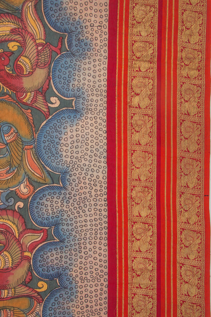 Kanchipuram Silk Kalamkari Grey Saree