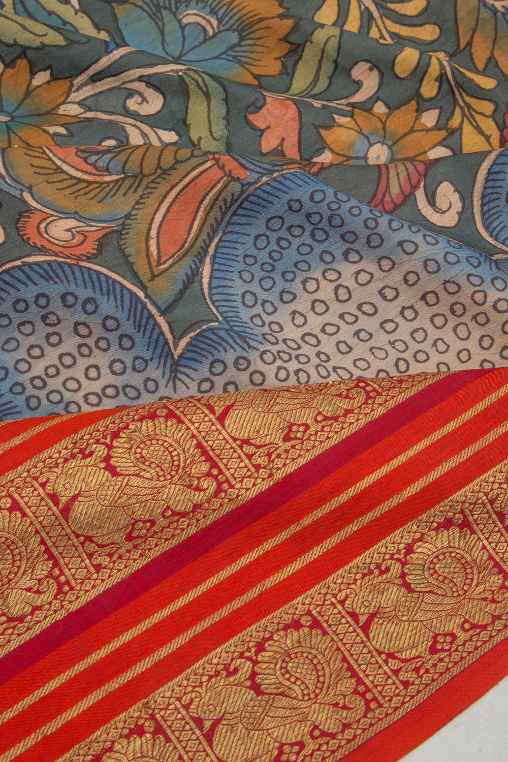 Kanchipuram Silk Kalamkari Grey Saree