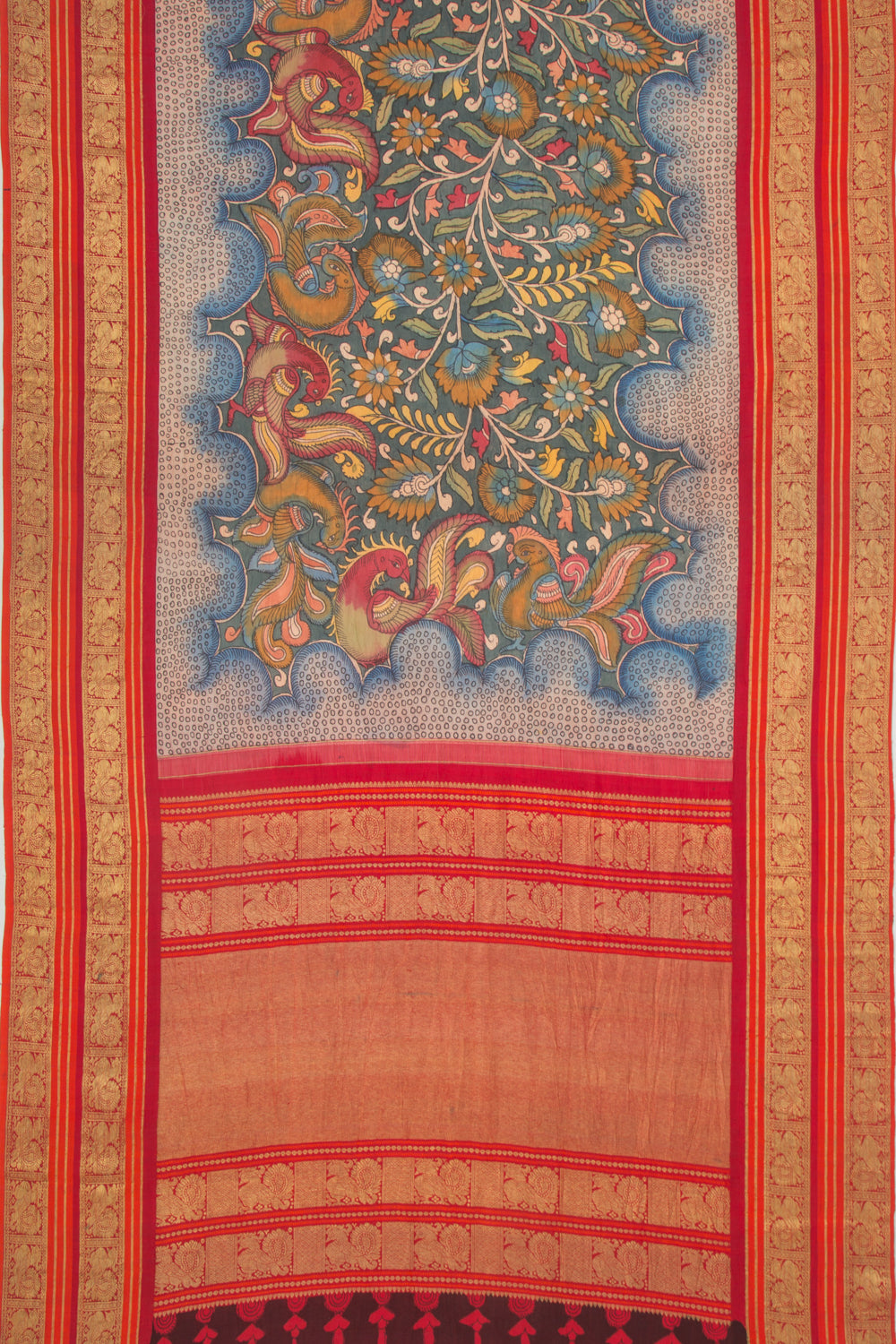 Kanchipuram Silk Kalamkari Grey Saree