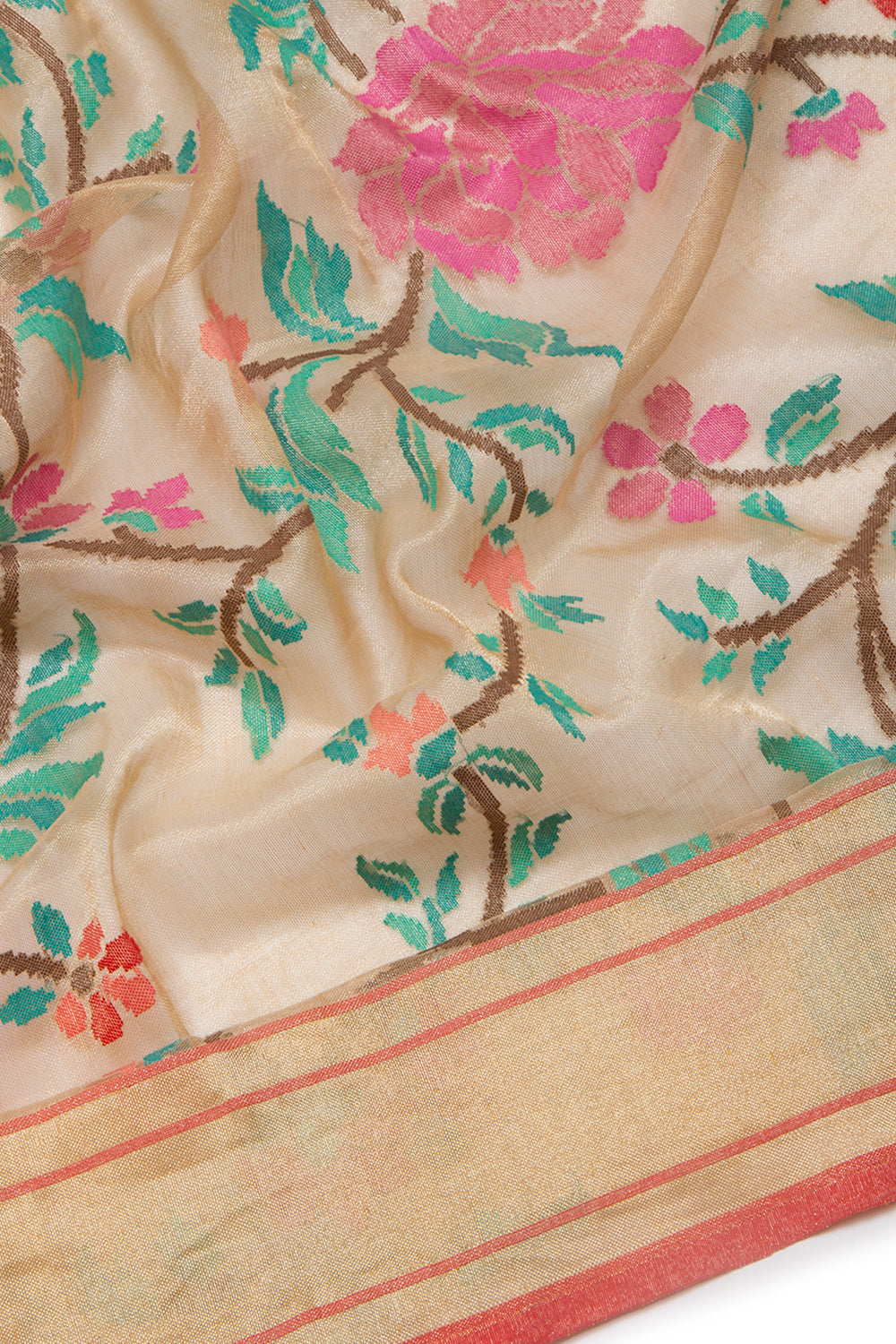 Banarasi Cotton Tissue Jamdani Cream Saree