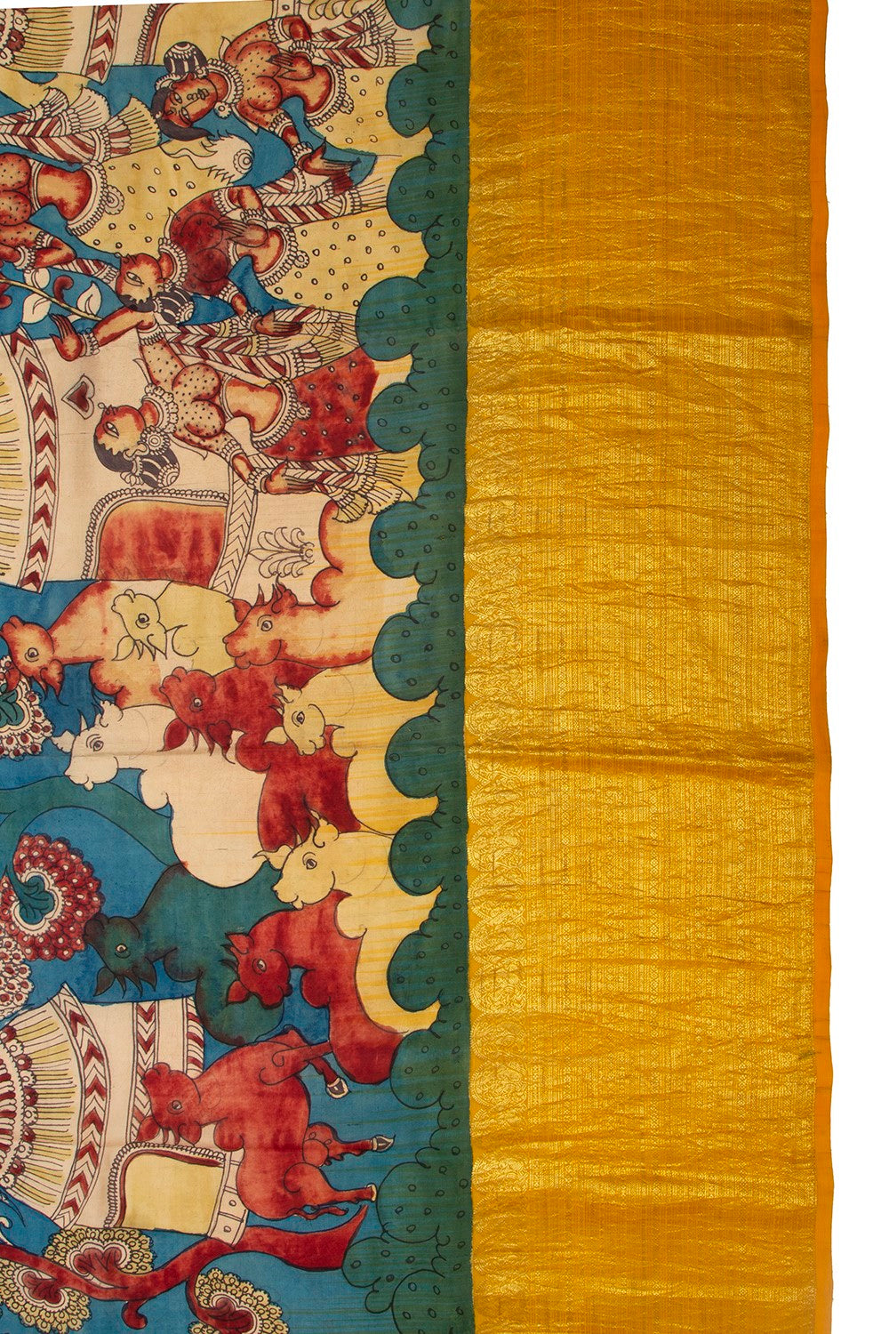 Kanchipuram Silk Kalamkari Blue Saree