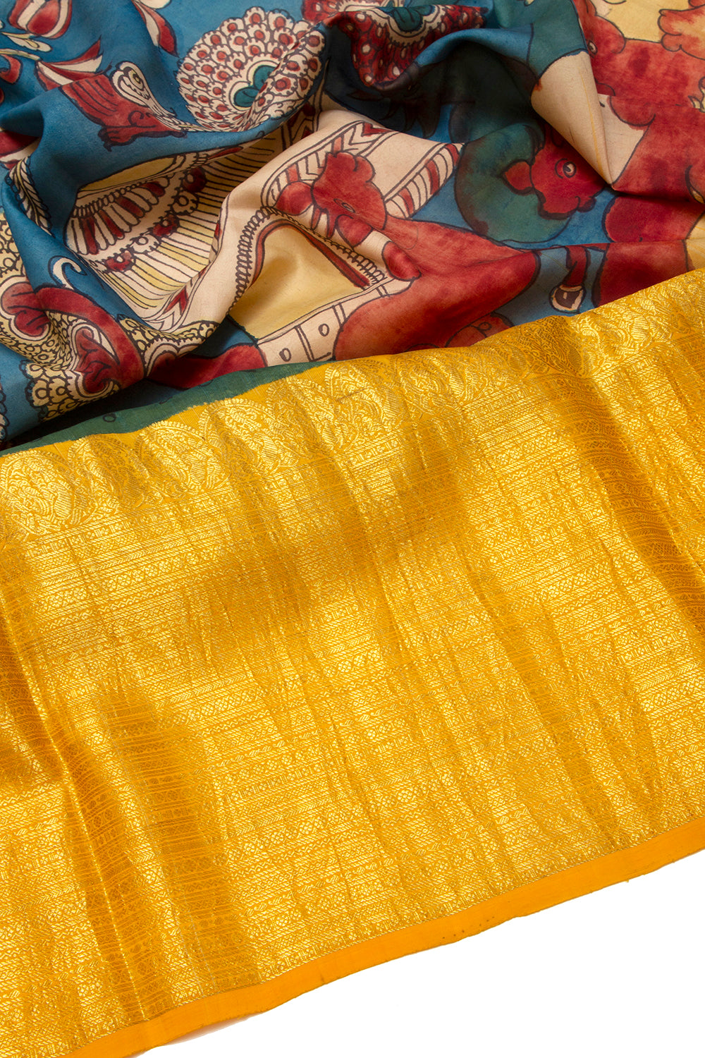 Kanchipuram Silk Kalamkari Blue Saree