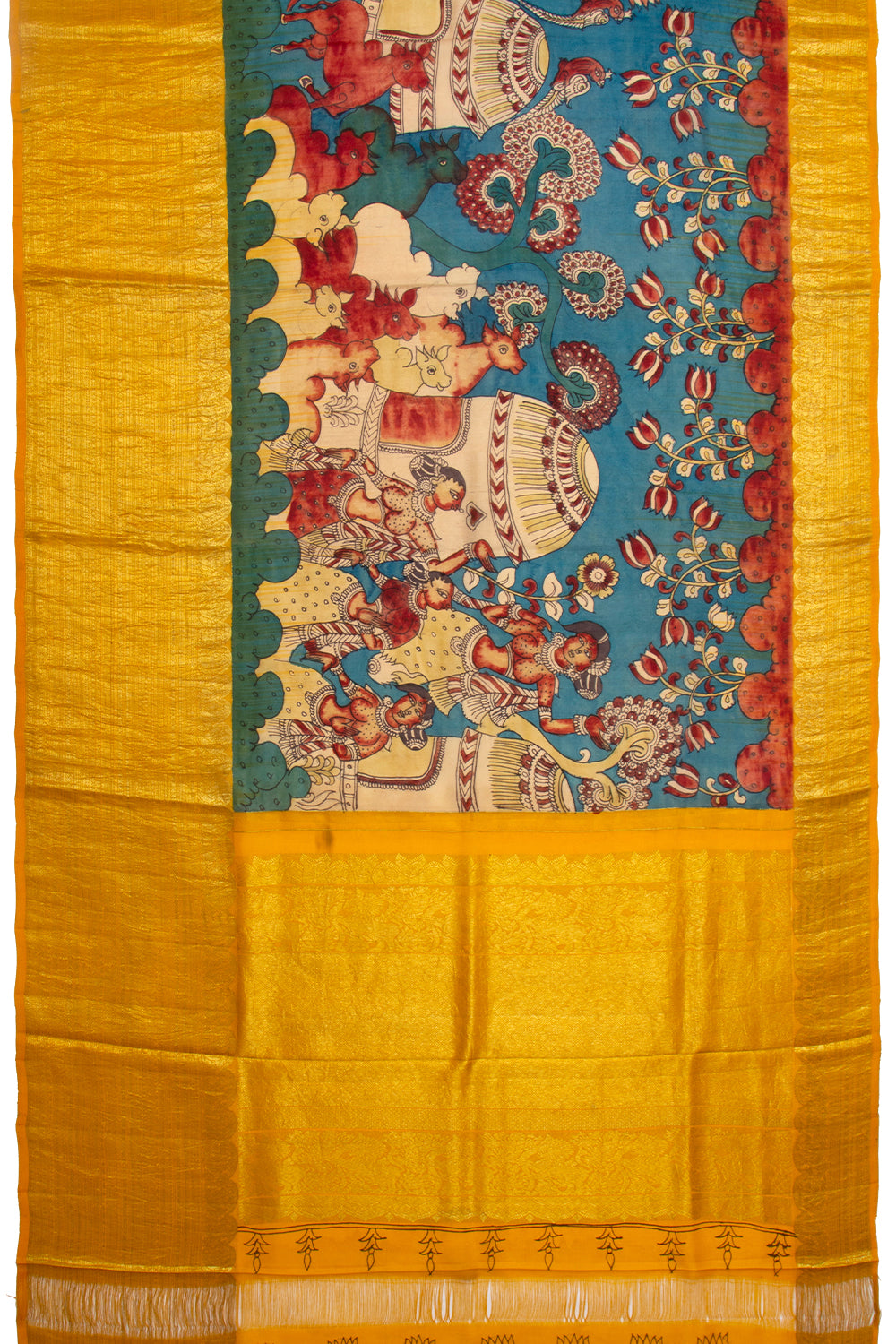 Kanchipuram Silk Kalamkari Blue Saree