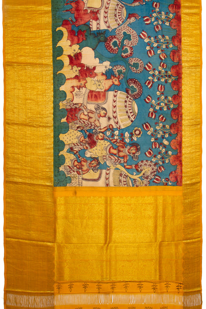 Kanchipuram Silk Kalamkari Blue Saree