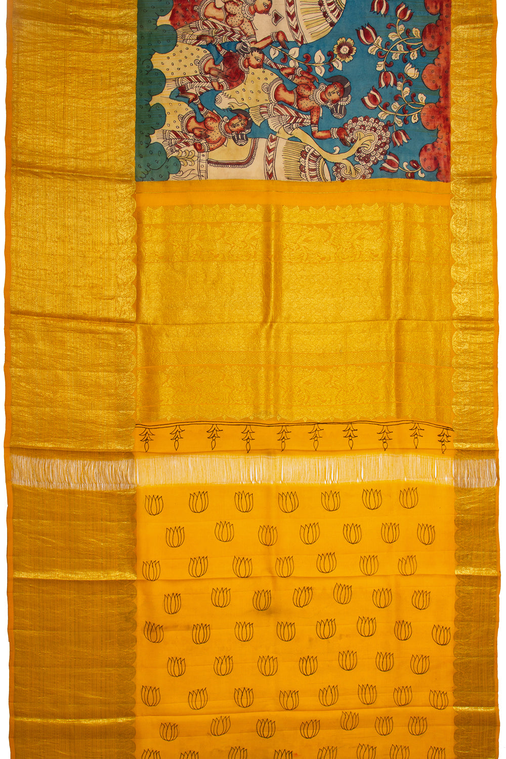 Kanchipuram Silk Kalamkari Blue Saree