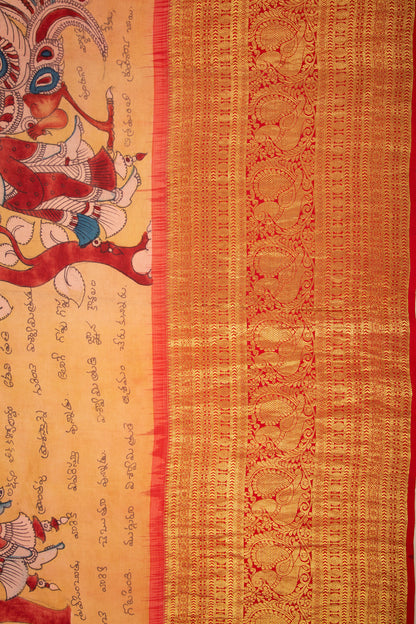 Kanchipuram Silk Kalamkari Peach Saree
