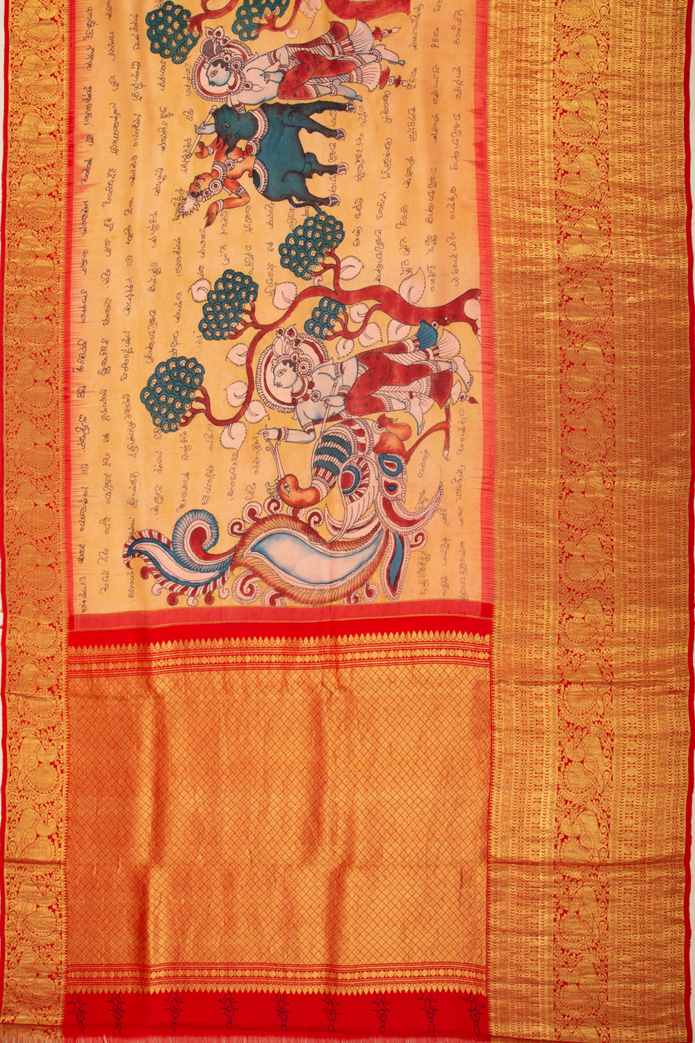 Kanchipuram Silk Kalamkari Peach Saree
