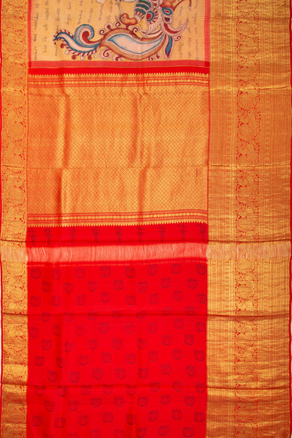 Kanchipuram Silk Kalamkari Peach Saree