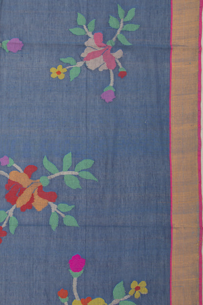 Ponduru Handspun Cotton Jamdani Butta Dark Blue Dupatta