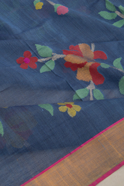 Ponduru Handspun Cotton Jamdani Butta Dark Blue Dupatta