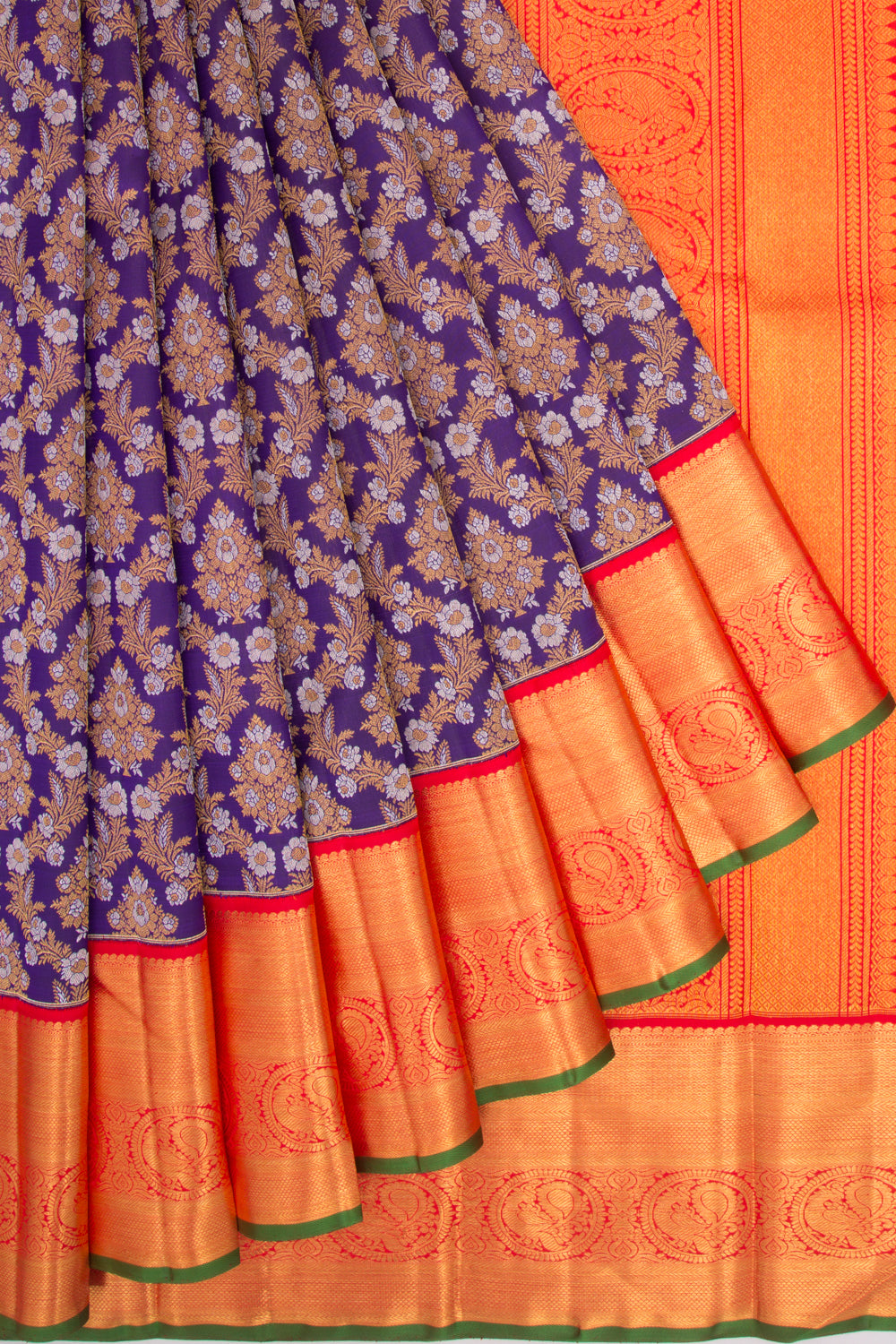 Kanchipuram Silk Jaal And Butta Dark Blue Saree