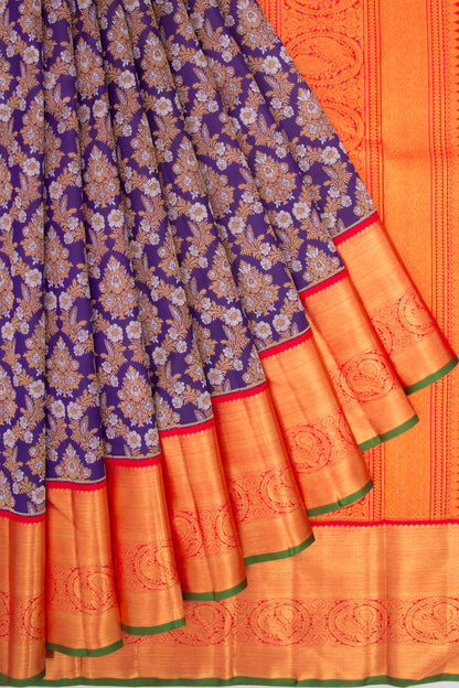 Kanchipuram Silk Jaal And Butta Dark Blue Saree