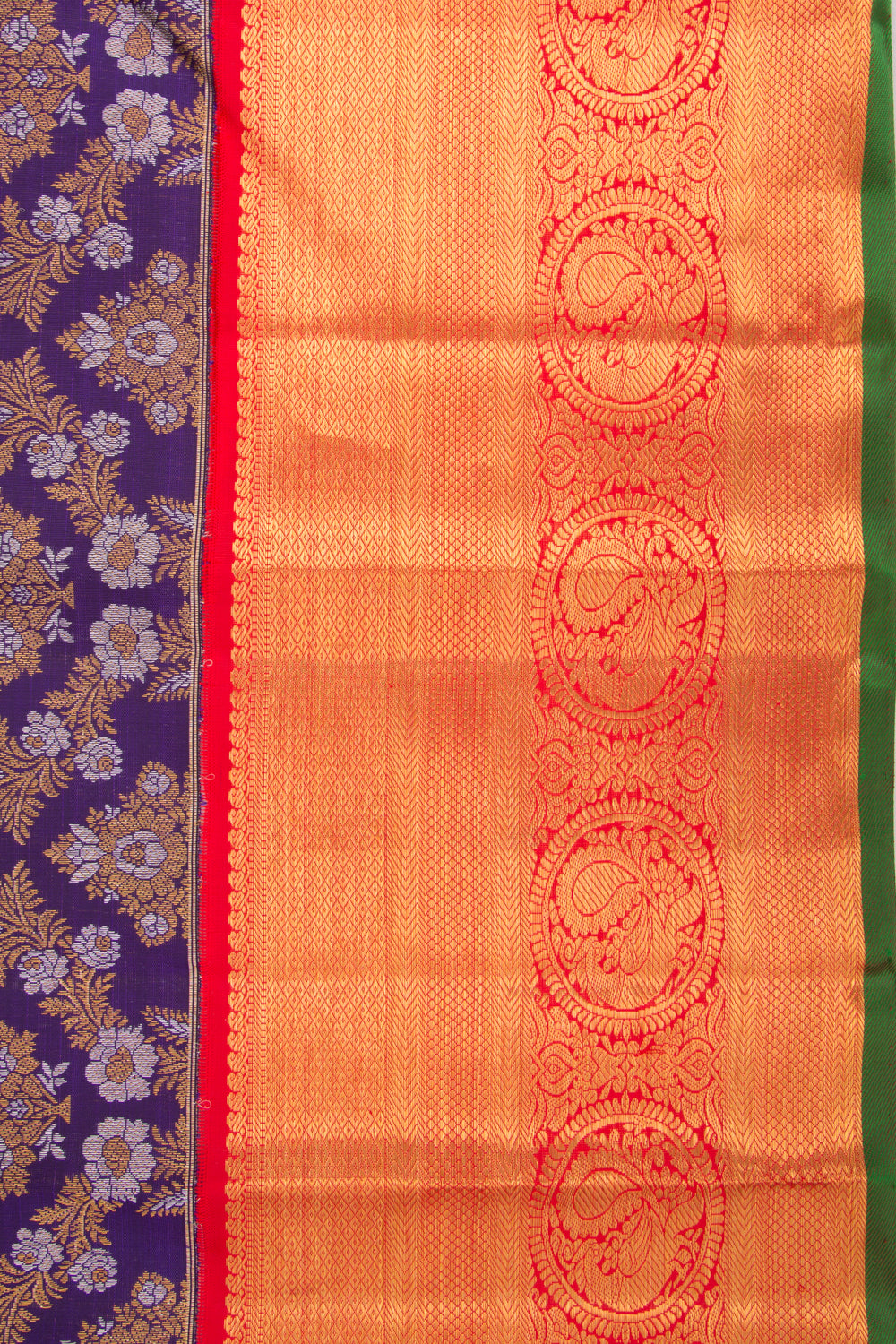 Kanchipuram Silk Jaal And Butta Dark Blue Saree