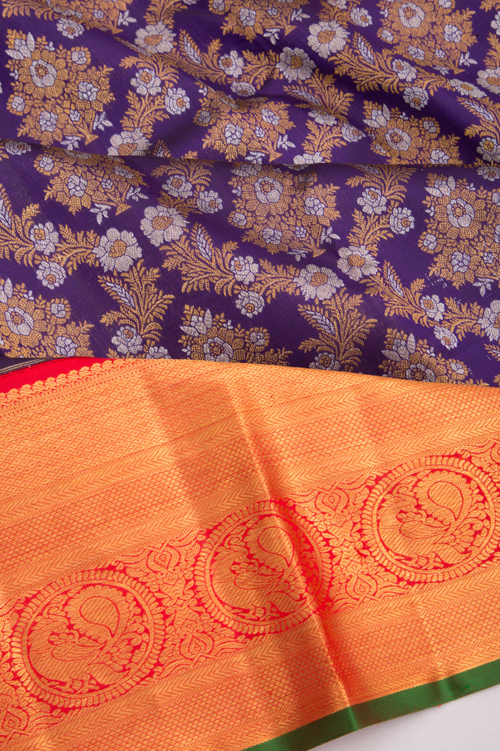 Kanchipuram Silk Jaal And Butta Dark Blue Saree