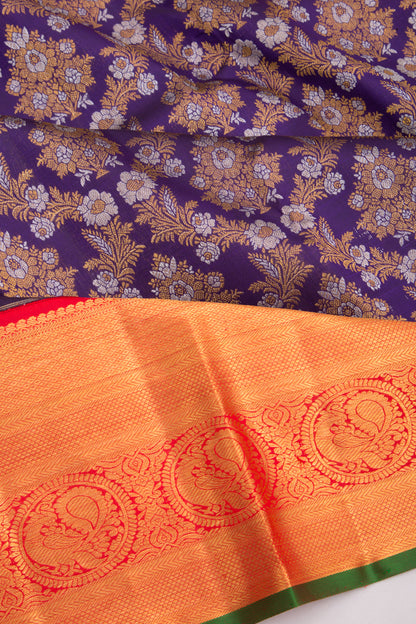 Kanchipuram Silk Jaal And Butta Dark Blue Saree