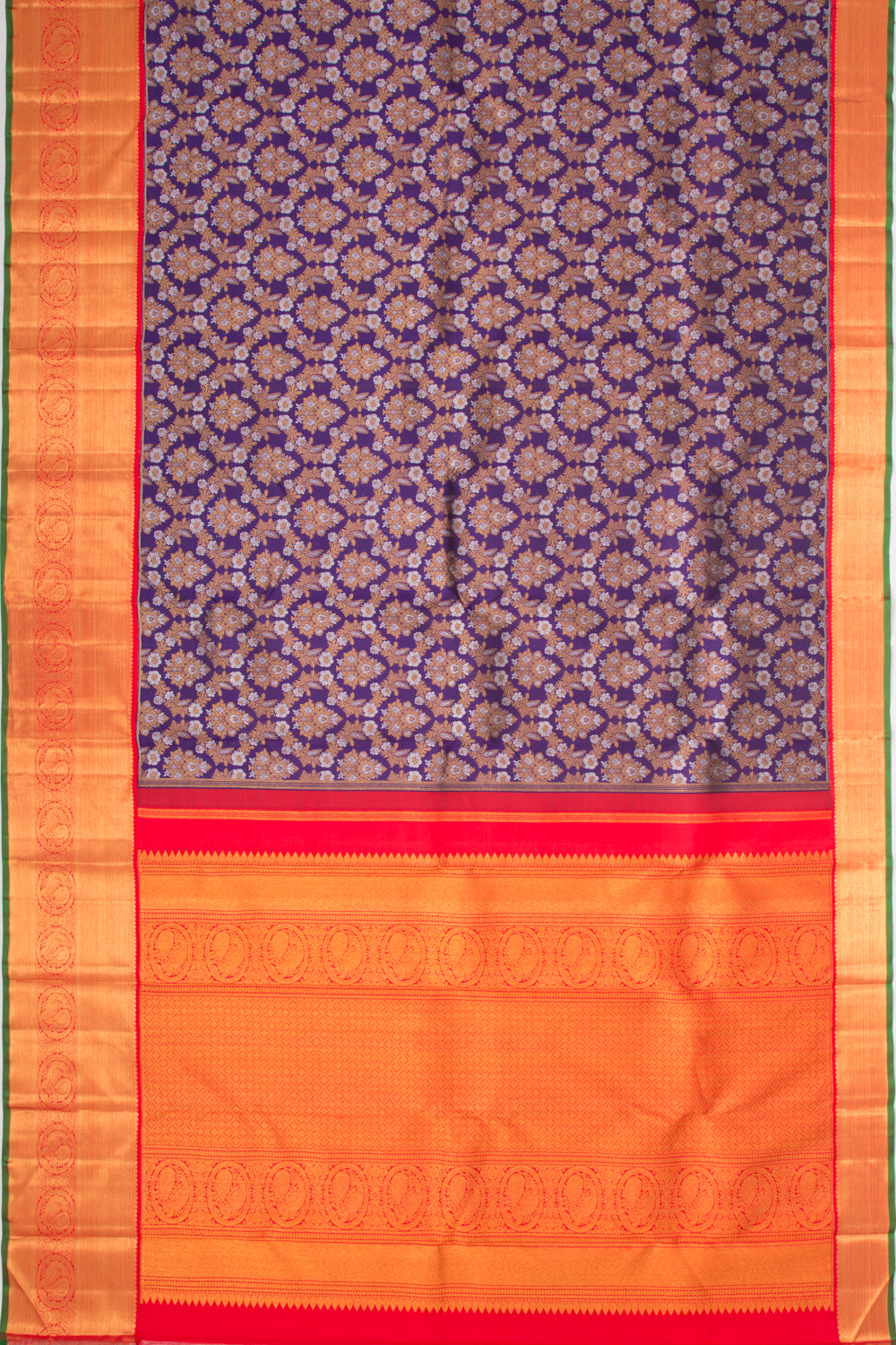 Kanchipuram Silk Jaal And Butta Dark Blue Saree