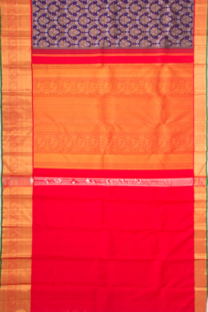 Kanchipuram Silk Jaal And Butta Dark Blue Saree