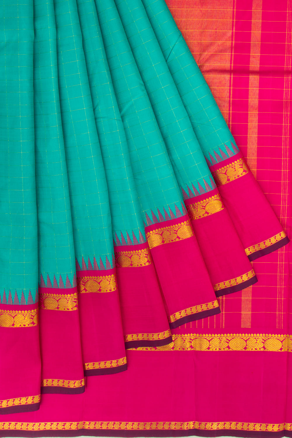Kanchipuram Silk Checks Blue Saree
