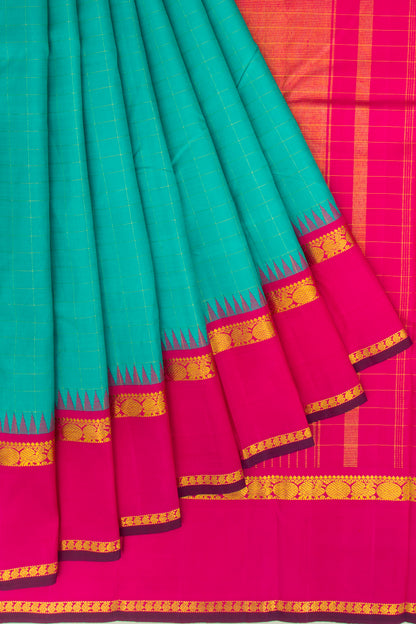 Kanchipuram Silk Checks Blue Saree