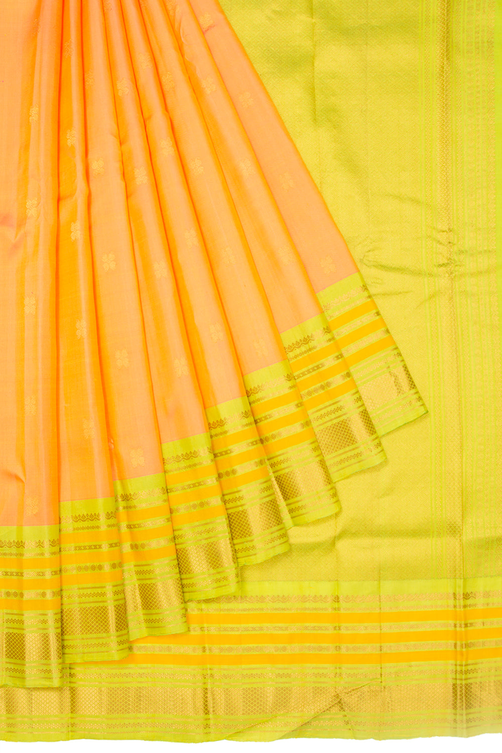 Gadwal Silk Butta Dual Tone Pink And Orange Saree