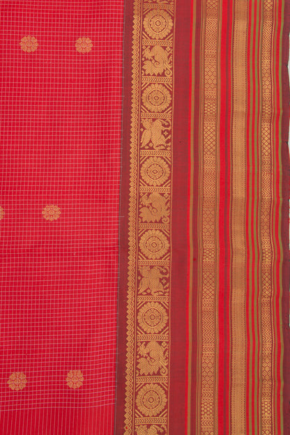 Kanchipuram Silk Checks And Butta Red Saree