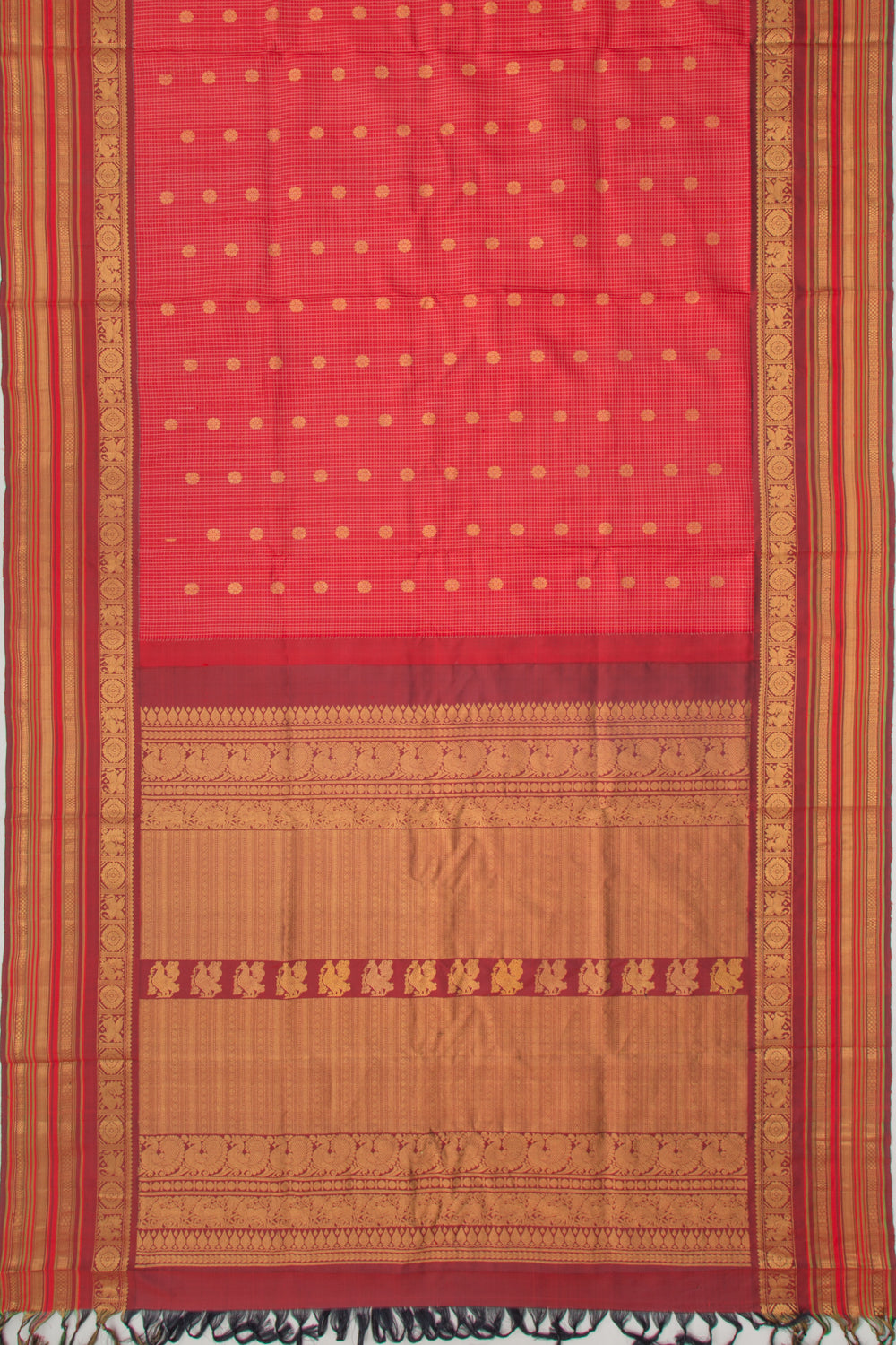 Kanchipuram Silk Checks And Butta Red Saree