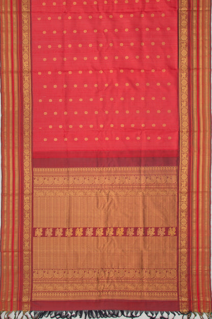 Kanchipuram Silk Checks And Butta Red Saree