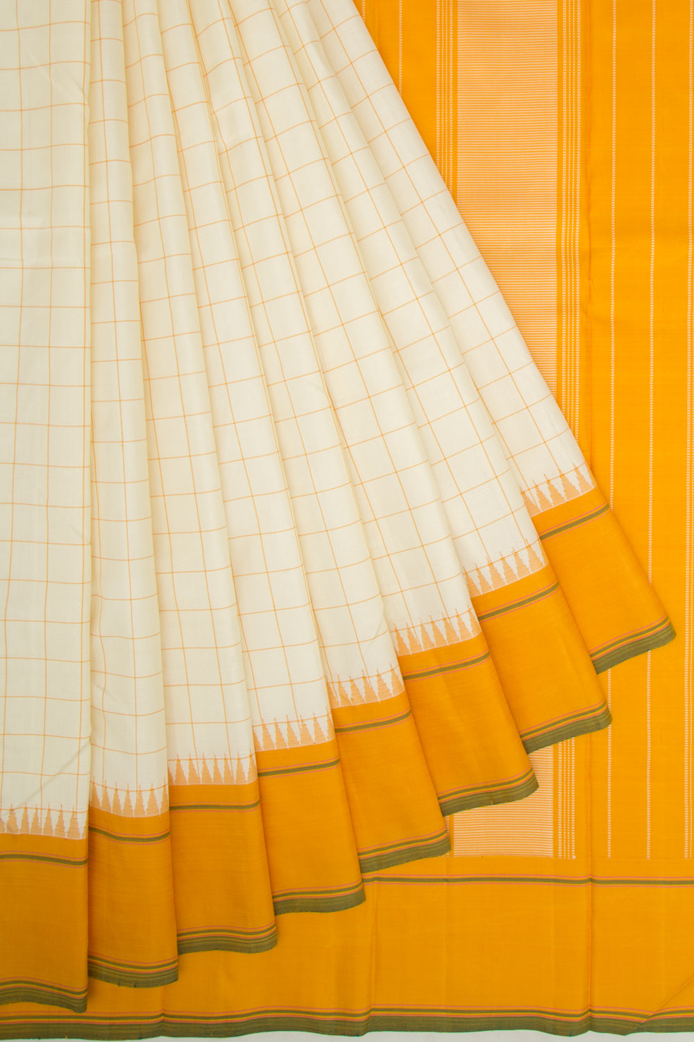 Kanchipuram Silk Checks Cream Saree