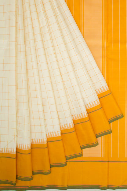 Kanchipuram Silk Checks Cream Saree