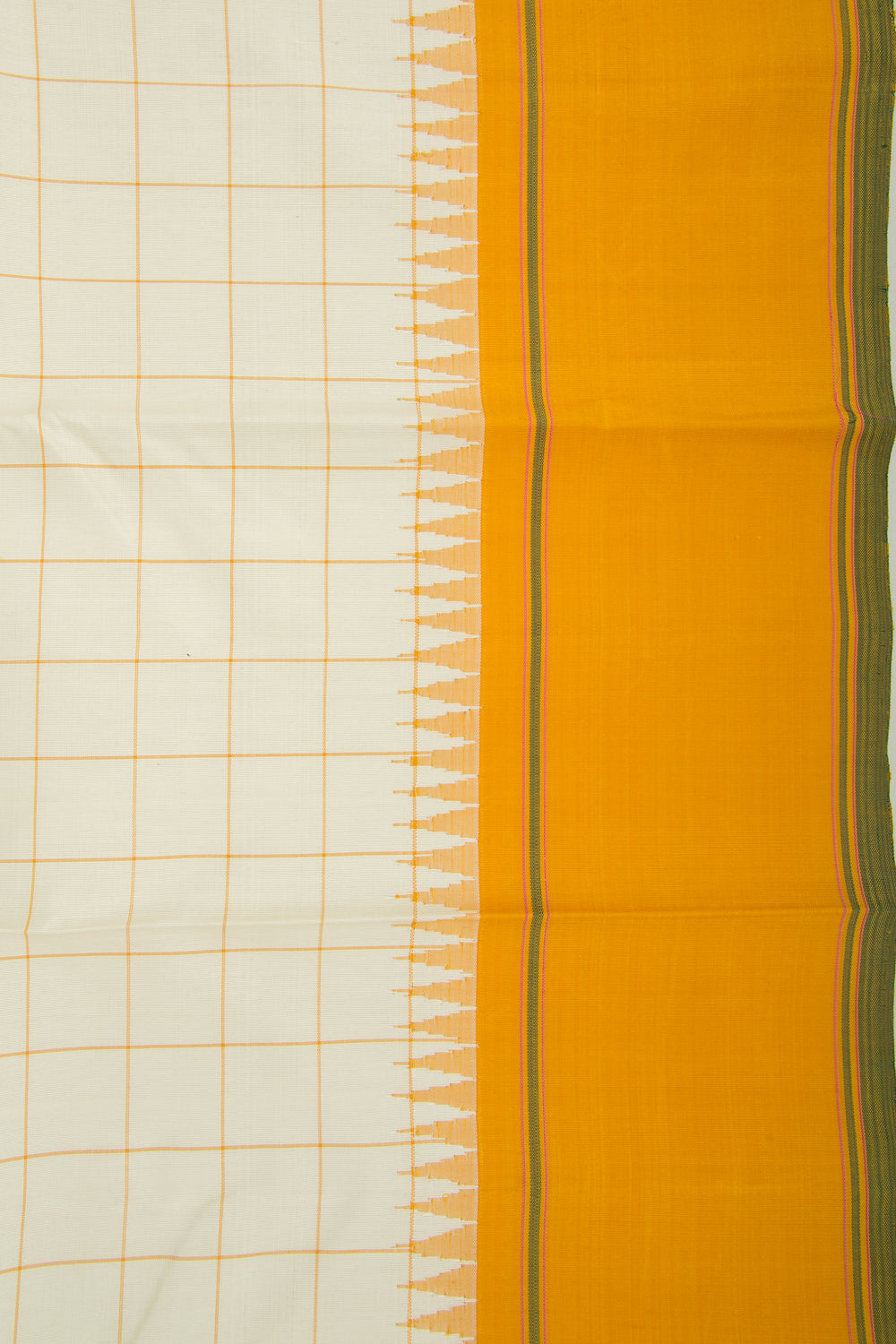 Kanchipuram Silk Checks Cream Saree