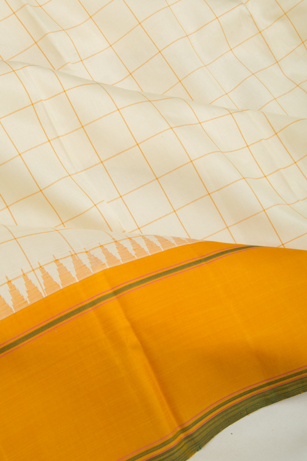 Kanchipuram Silk Checks Cream Saree