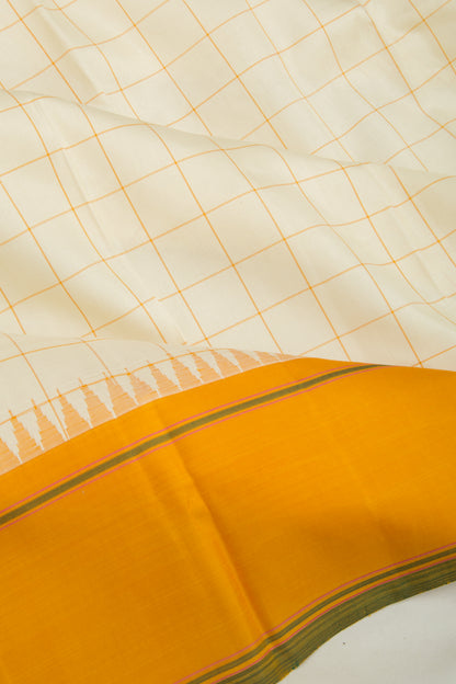 Kanchipuram Silk Checks Cream Saree