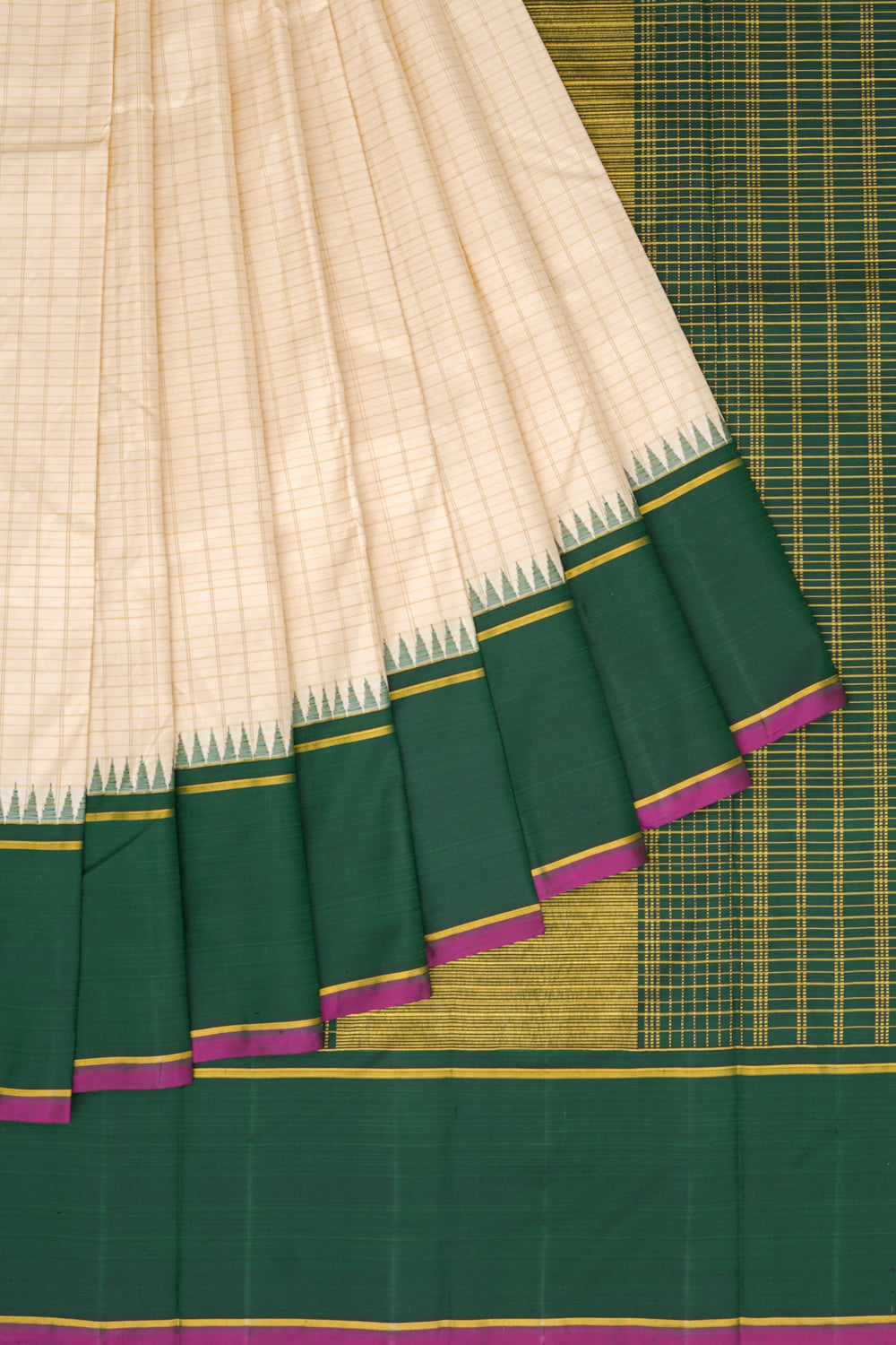 Kanchipuram Silk Checks Cream Saree