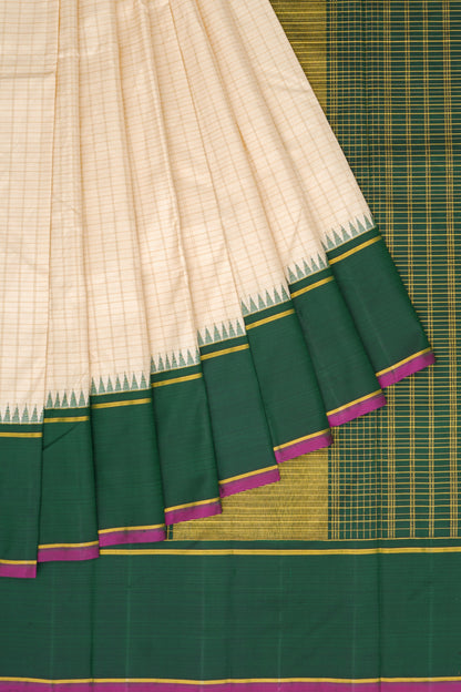 Kanchipuram Silk Checks Cream Saree