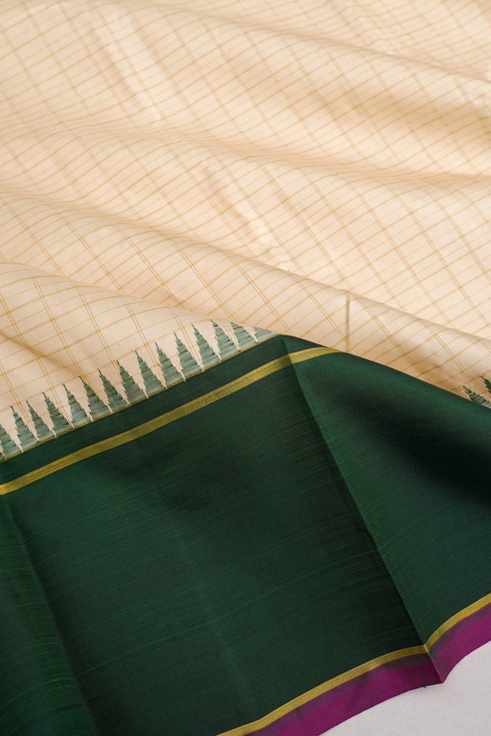 Kanchipuram Silk Checks Cream Saree