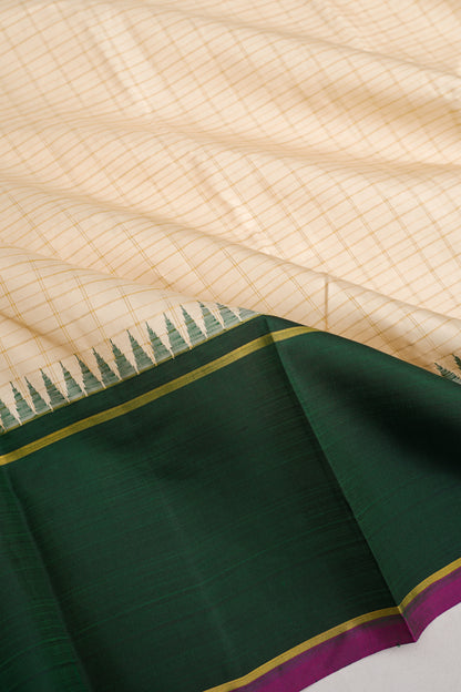 Kanchipuram Silk Checks Cream Saree