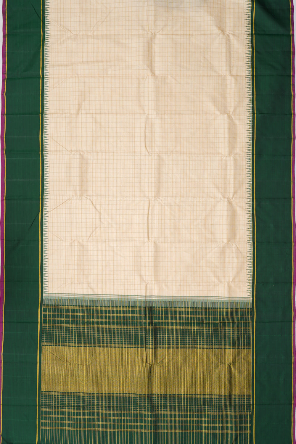 Kanchipuram Silk Checks Cream Saree
