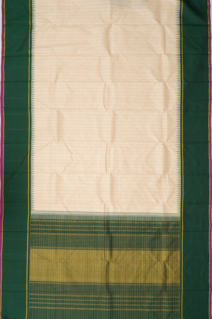 Kanchipuram Silk Checks Cream Saree