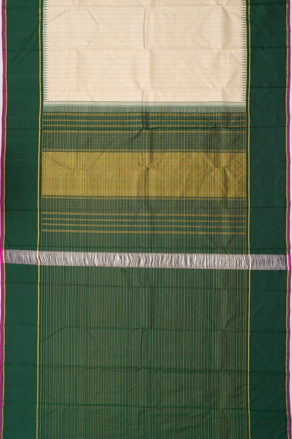 Kanchipuram Silk Checks Cream Saree