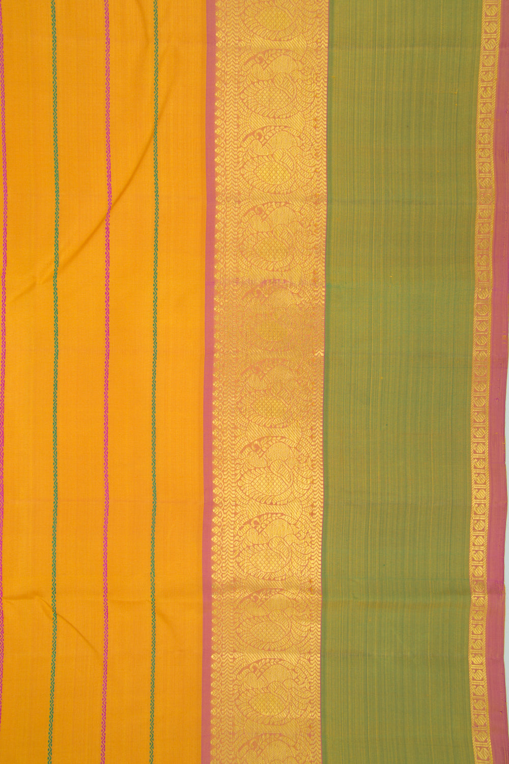 Kanchipuram Silk Horizontal Lines Yellow Saree