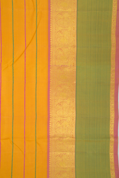 Kanchipuram Silk Horizontal Lines Yellow Saree