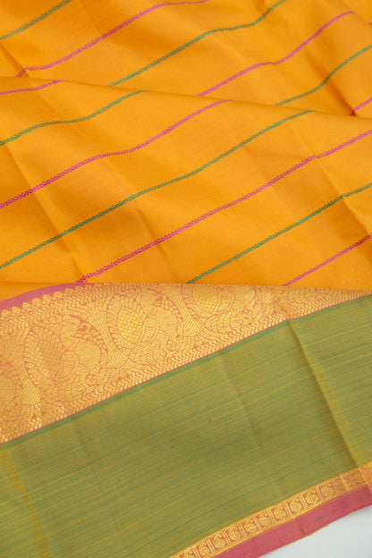 Kanchipuram Silk Horizontal Lines Yellow Saree