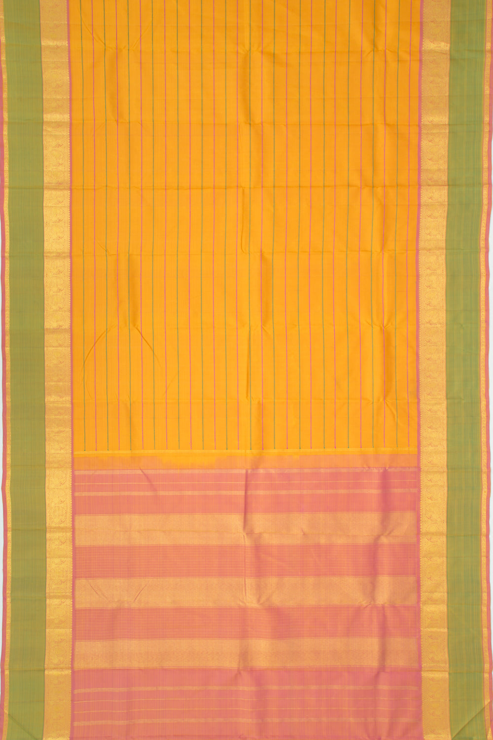 Kanchipuram Silk Horizontal Lines Yellow Saree
