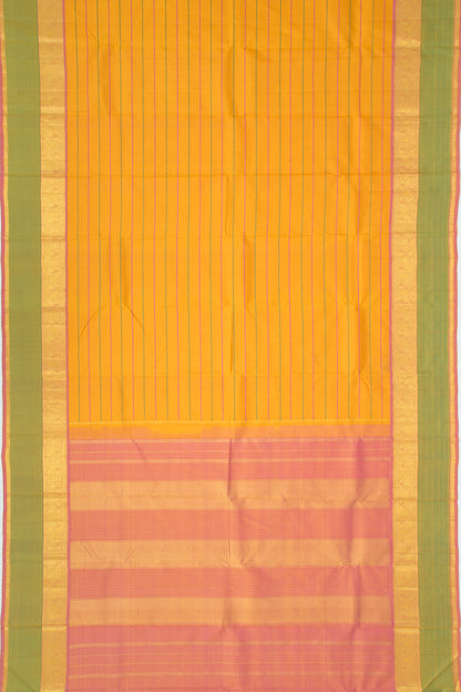 Kanchipuram Silk Horizontal Lines Yellow Saree