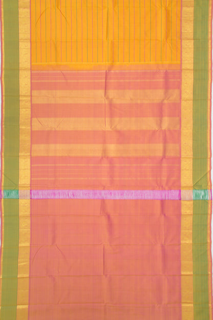 Kanchipuram Silk Horizontal Lines Yellow Saree